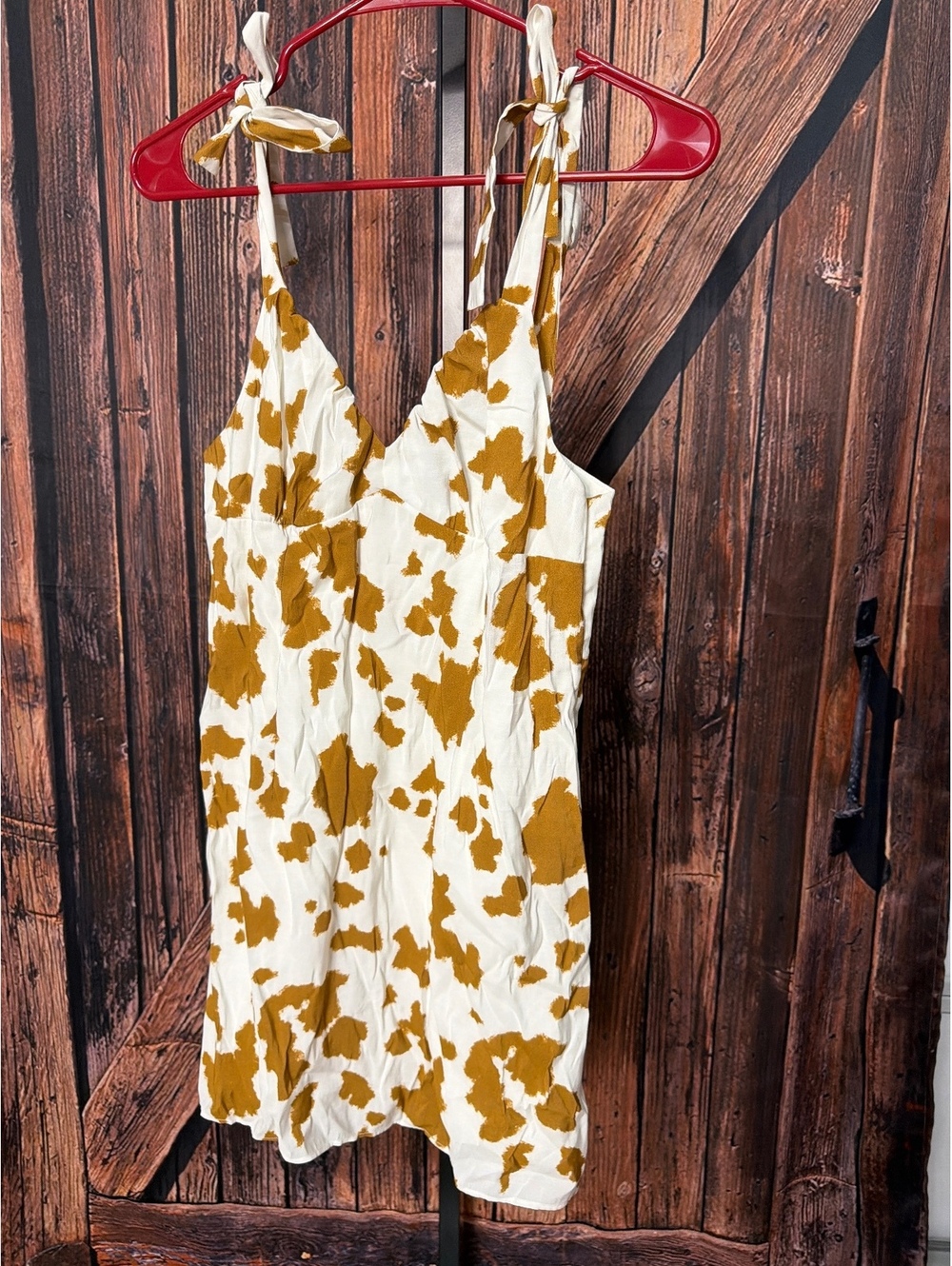 Backyard Roses Medium White and Brown cow print Tie-Strap Dress
